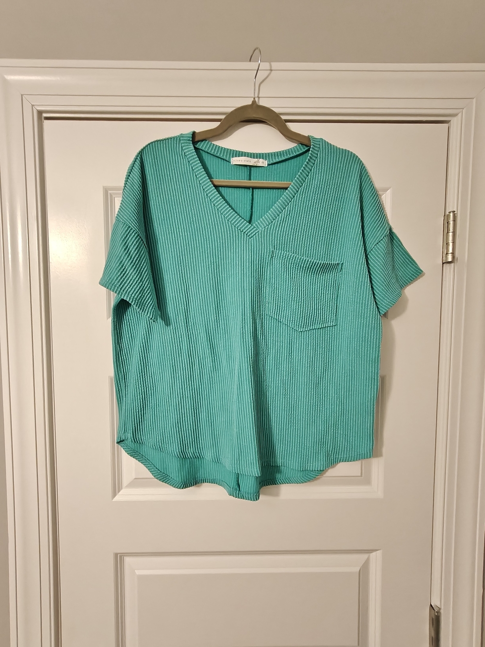 Altar'd State Ribbed V-Neck Short Sleeve Top - Teal